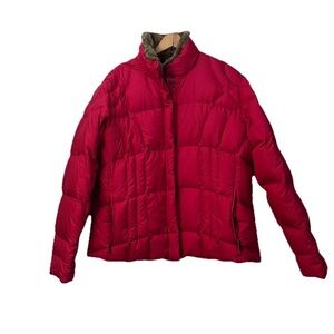 Eddie Bauer Puffer Coat Womens XL Pink Faux Fur Collar Sportsman Goose Down Y2K